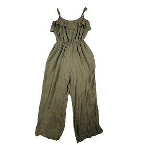 Abercrombie & Fitch XS Olive Green Wide Leg Jumpsuit Ruffle Elastic Waist